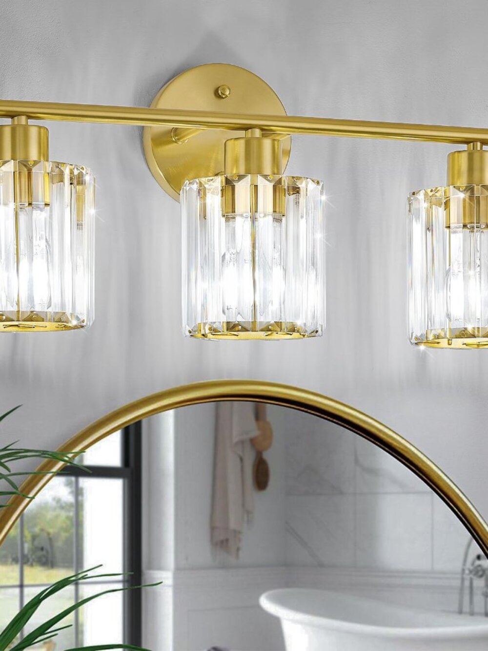 Modern Gold Crystal Bathroom Light Fixture 3-Light Vanity Wall Sconce
